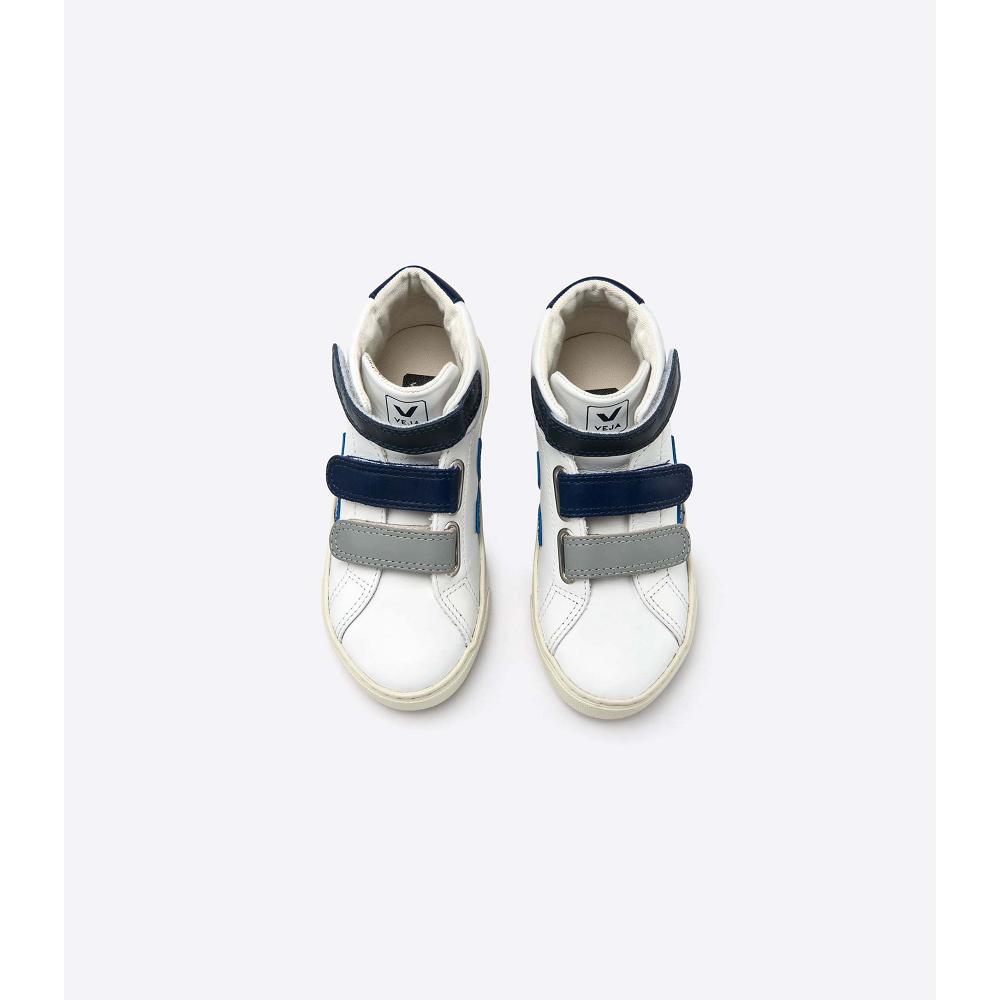 Veja ESPLAR MID LEATHER Kids' High Tops White/Blue | NZ 683YXF